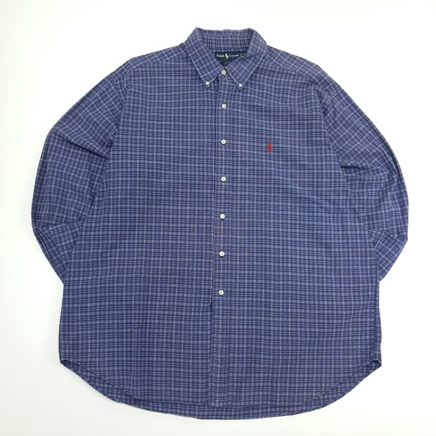 CN753 2XL 폴로 랄프로렌 네이비잉크 스몰타탄체크 긴팔 셔츠 남방