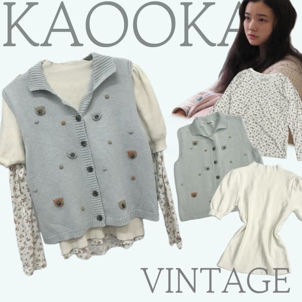 🍀하구미의 땡땡이 니트 레이어드 상의코디세트🍀 jpn 러블리 모리걸 