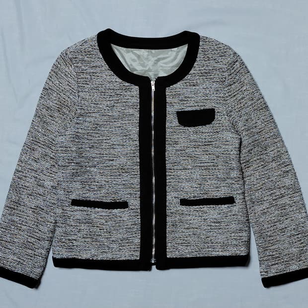 LaLa Stella 클래식 트위드 노칼라 지퍼 자켓 (S사이즈)