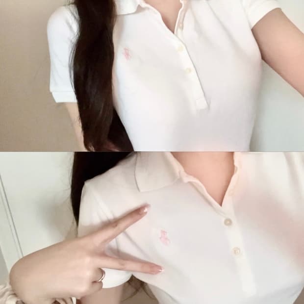 폴로 랄프로렌 화이트 + 연핑 포니 흰핑 카라티 반팔 s