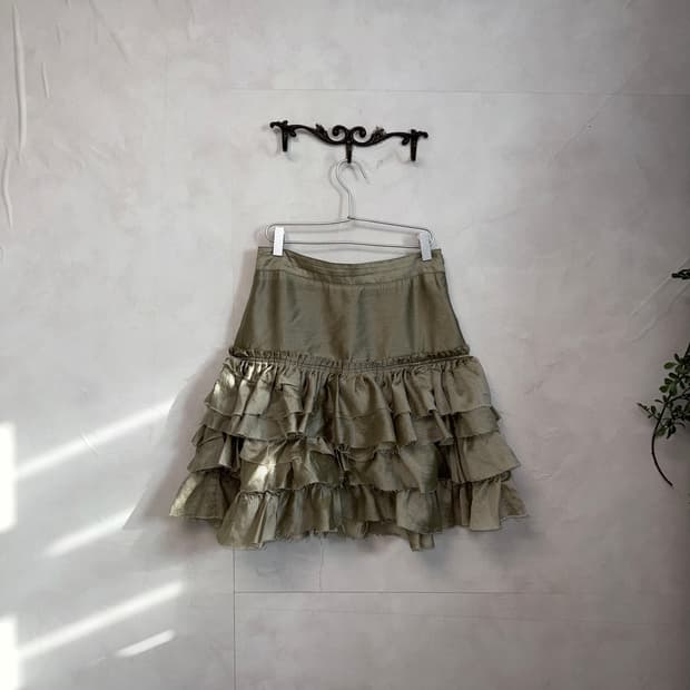 Khaki satin grunge ruffle cancan skirt
