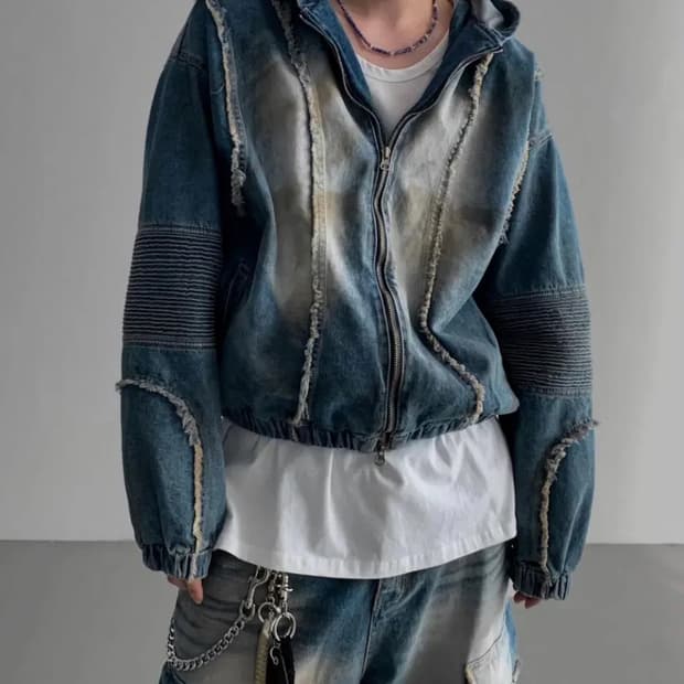 샌드 데님 후드 자켓