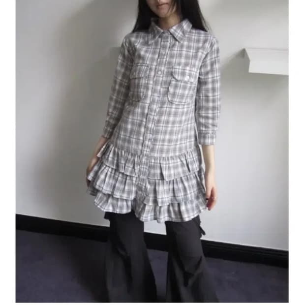 모론 ang project 멀티 레이어드 플레이드 셔츠 드레스