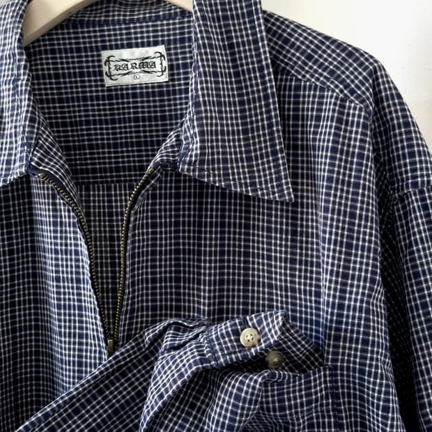 Natural cotton micro check zip shirket