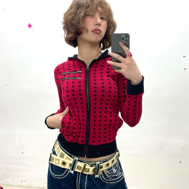 Black Star Red Hooded Zip-Up