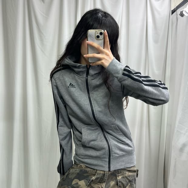 Adidas gray hood zip-up