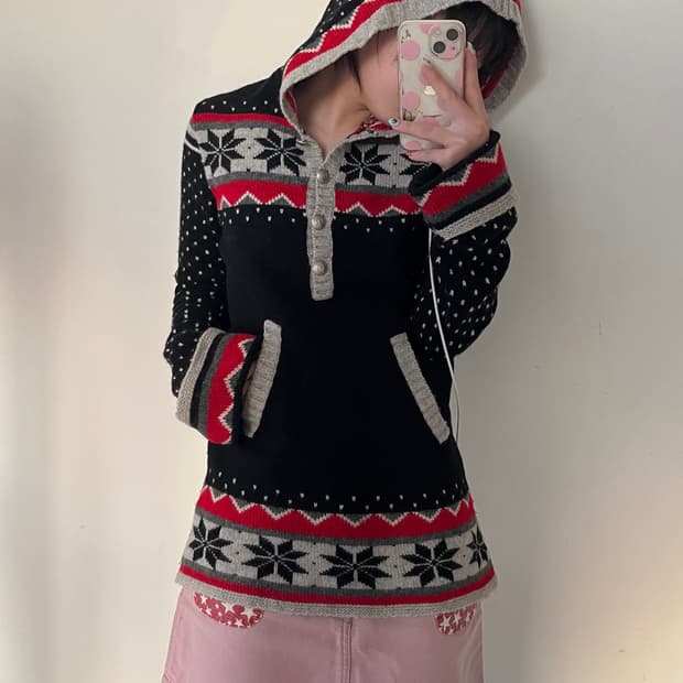 히스테릭 글래머 아카이브 노르딕 페어아일 니트 후드집업 후드티 스웨터