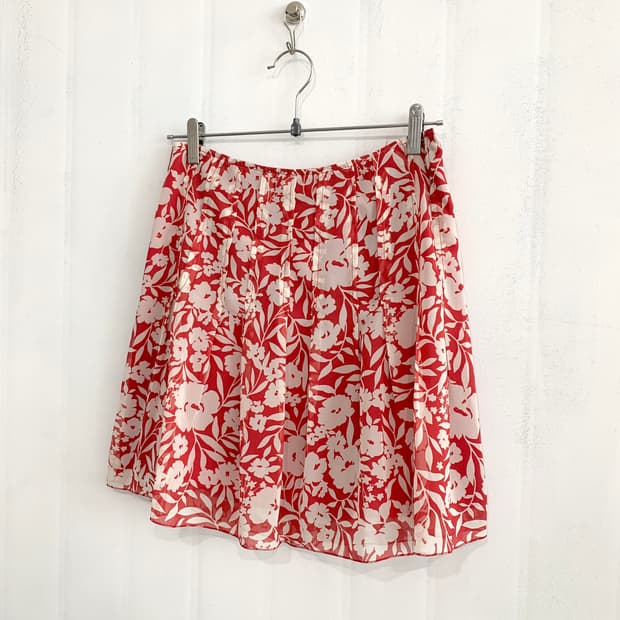Red Oriental Flower Midi Skirt