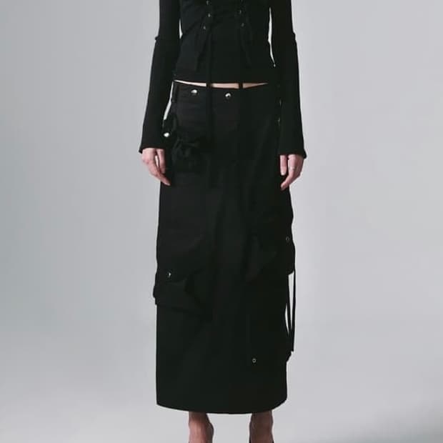 nache나체스트랩카고롱스커트strap cargo maxi skirt블랙