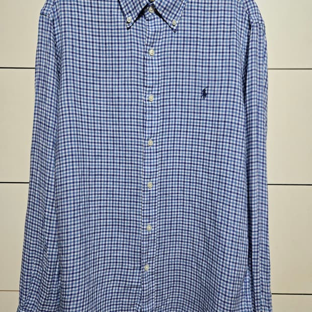 폴로 랄프로렌 남성 린넨 깅엄 체크 셔츠