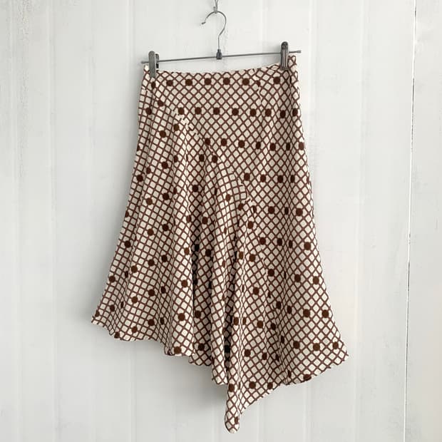 KUMIKYOKU Brown Grid Dot Midi Skirt