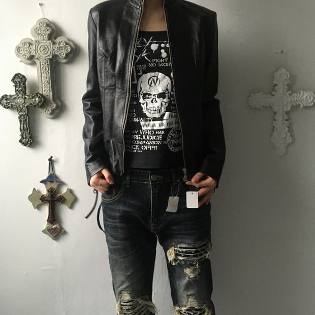 Side lace up point lamb leather jacket