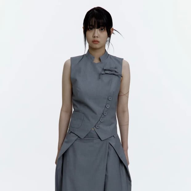 카시코 프레피 차이나 카라 베스트 그레이