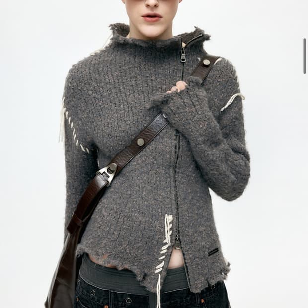 HARLOW DAMAGED KNIT JACKET atb1388w(GREY