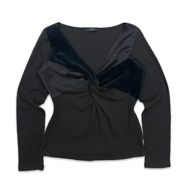 빈티지 Comme Ca Ism 블랙 벨벳 슬림핏 블라우스