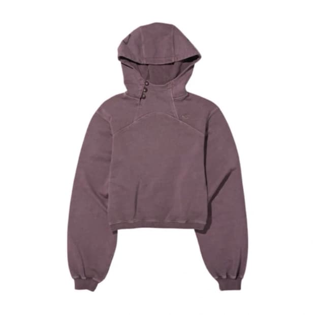 미스치프 사이드 버튼 업 크롭 후드 워시드 레드 브라운