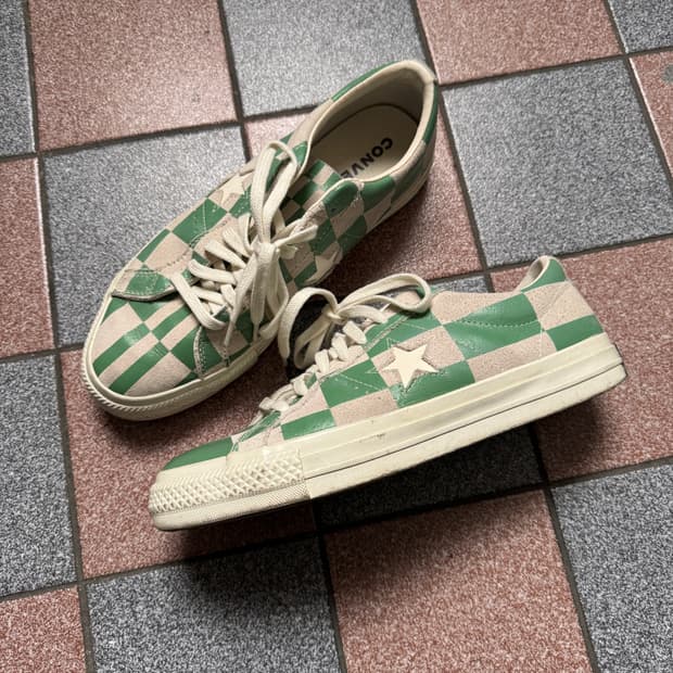 컨버스 원스타 로우 블록 화이트 미디움 그린 스니커즈