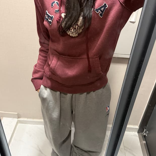 아베크롬비 버건디 후드티 s