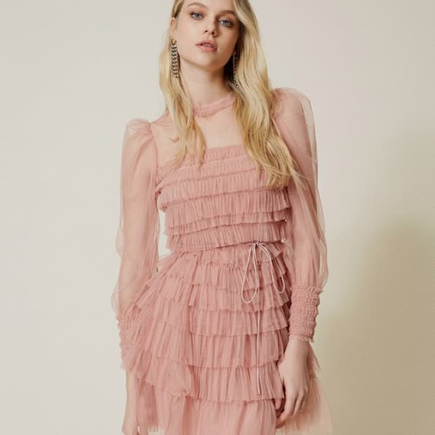 트윈셋 핑크 튤 원피스