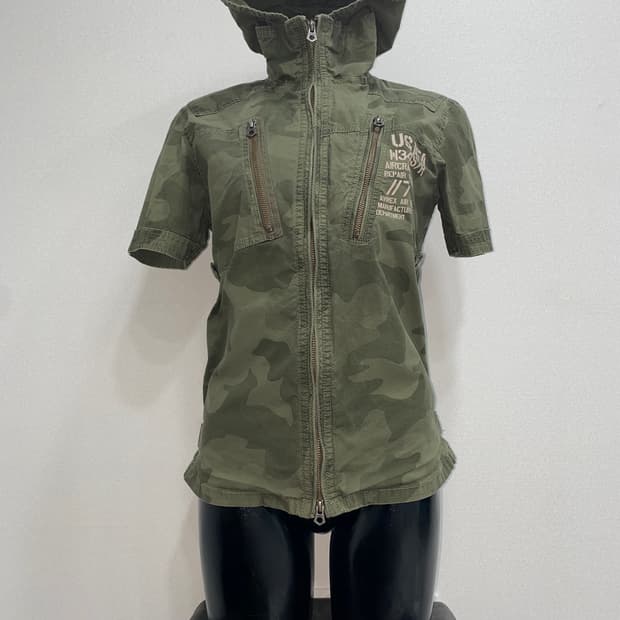 Camo Zip-Up Short Sleeve Hooded Jacket