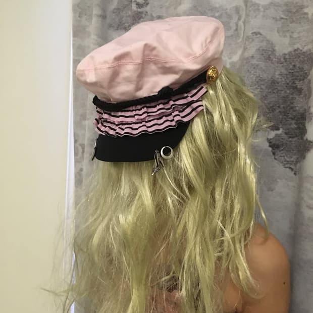 Stripe Ruffle Beret (Pink)