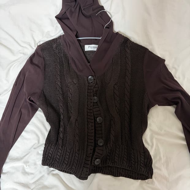 빈티지 시스루 니트 후디 가디건