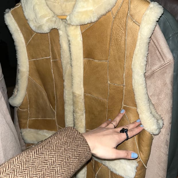 90s Genuine Lambskin 천연 양가죽 시어링 베스트 카멜