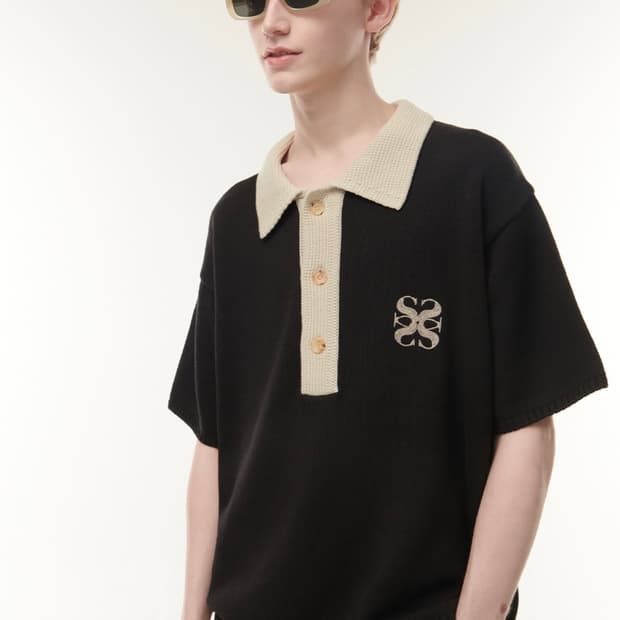 세터 나폴리 소프트 코튼 폴로 니트 리조트 반팔 피케 카라 니트 블랙 M