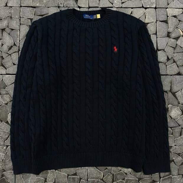폴로 네이비 피마 코튼 케이블 니트 L