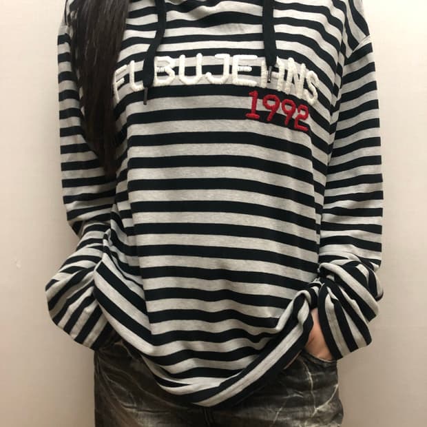 빈티지 푸부 스트라이프 그레이 후디