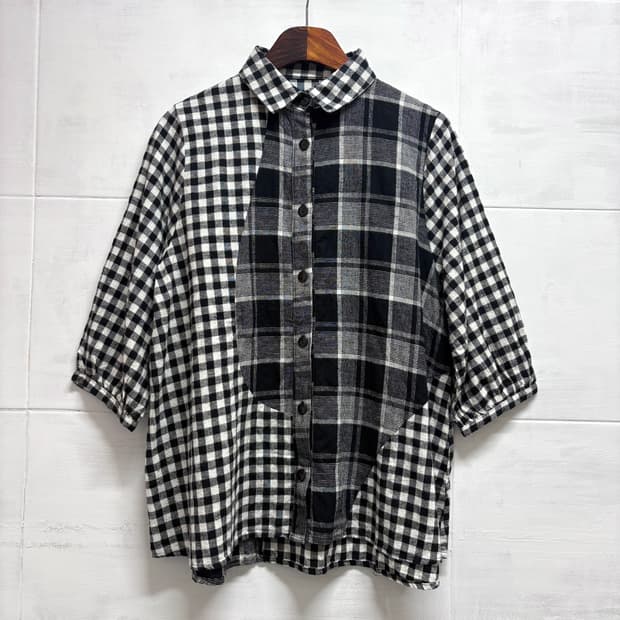 La nature 패치워크 모리걸 체크 셔츠 블라우스  JPN