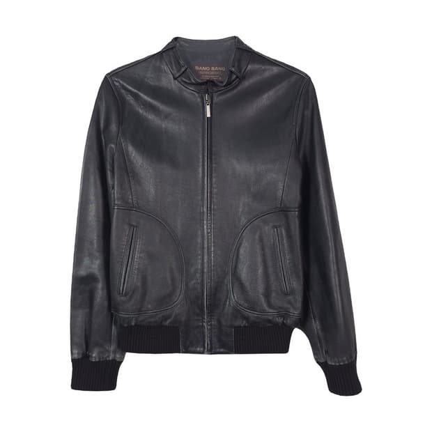 뱅뱅 리얼 램스킨 하이넥 레더 블루종 95