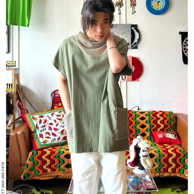 Jpn Vintage Mesh Drape Neck Summer Top