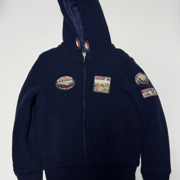 여성 지프 Jeep 와팬 와플 니트 후드 패딩 네이비