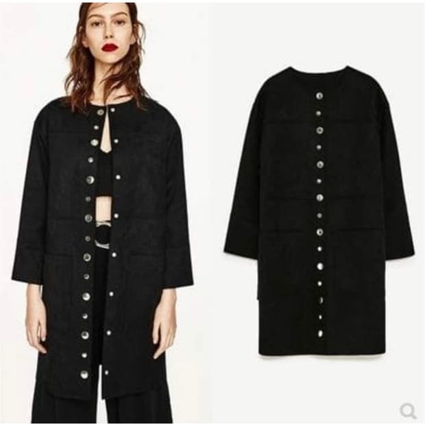 zara 자라 블랙 스웨이드 금장 버튼 미디 자켓 원피스 S