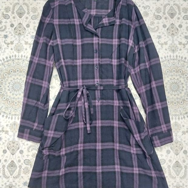 베네통 그린에일 체크 셔츠 원피스 44 (44반-55)