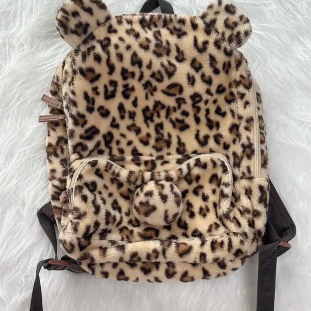 빈티지 호피 레오파드 퍼 백팩 라떼갸루