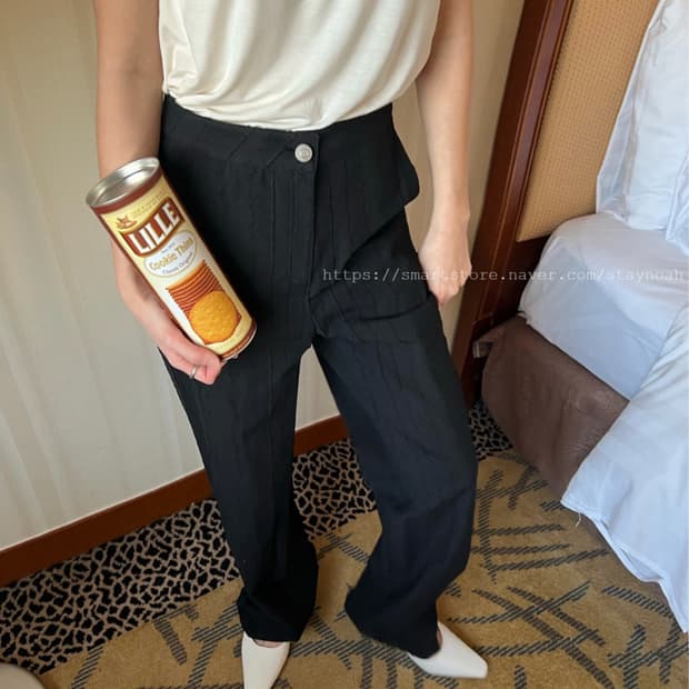 아르 arr 루트 팬츠 스트라이프 프린지 블랙 s