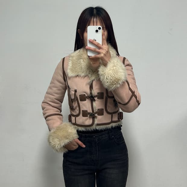 에고이스트 무스탕 퍼 자켓 핑크