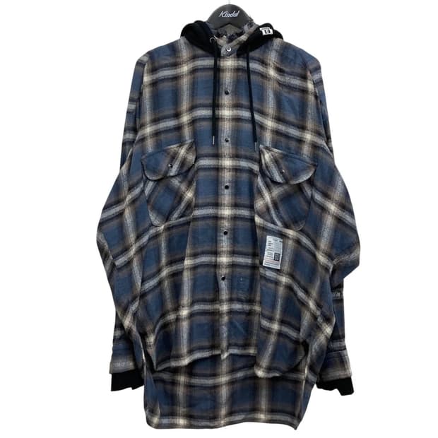 메종 미하라 야스히로 후드 체크 셔츠 블루 구해요