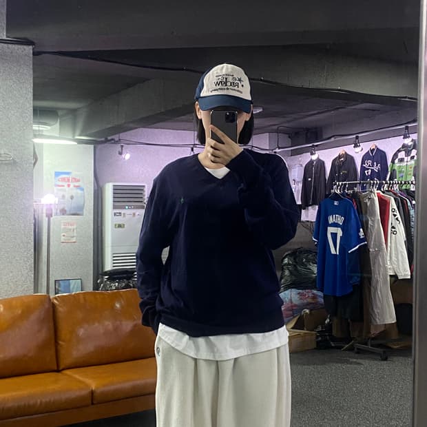 폴로 랄프로렌 네이비 포니 브이넥 메리노 울 니트 B2907