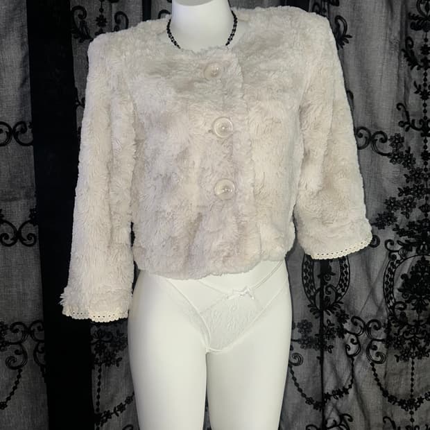Cream lovely eco fur jacket
