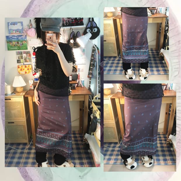 vintage ethnic pattern long skirt purple