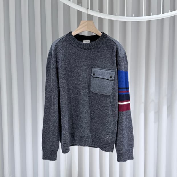 (A+/3XL) / 몽클레어 울 플란넬 믹스 스웨터 니트 그레이