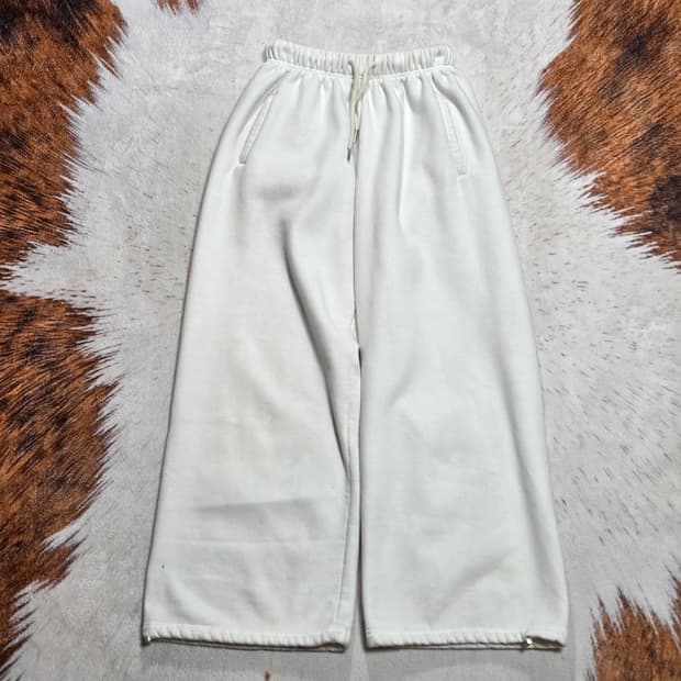 빈티지 화이트 기모 트레이닝 와이드 팬츠
