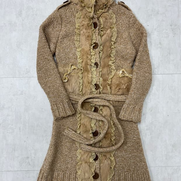 •빈티지 퍼 디테일 니트 롱 가디건