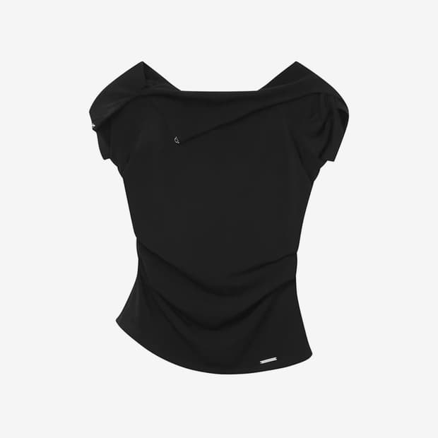 미세키서울 draped mod hoodie top Black