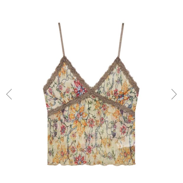 METALLIC FLORAL 03 LACE CAMI TOP (YELLOW