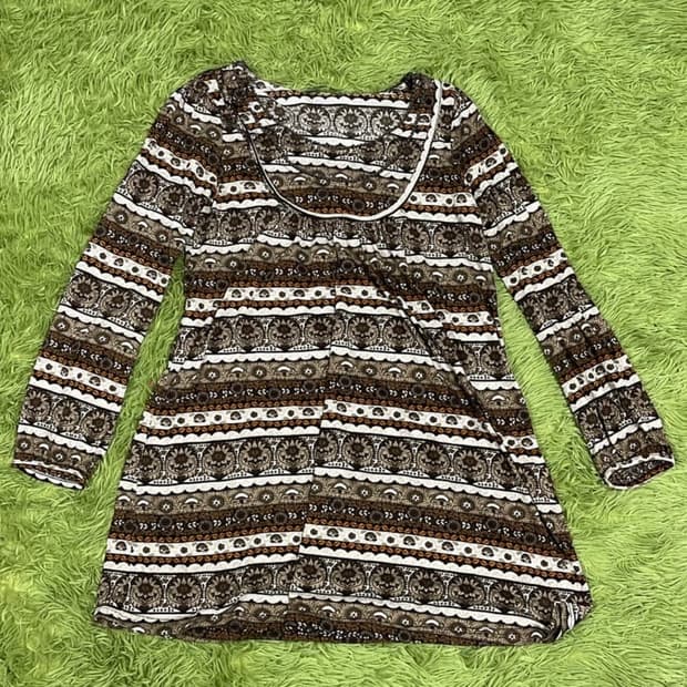 히피 빈티지 유넥 미니 원피스 니트