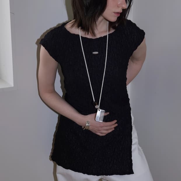 미즈유 mizyu LACE SEE THROUH TOP - BLACK